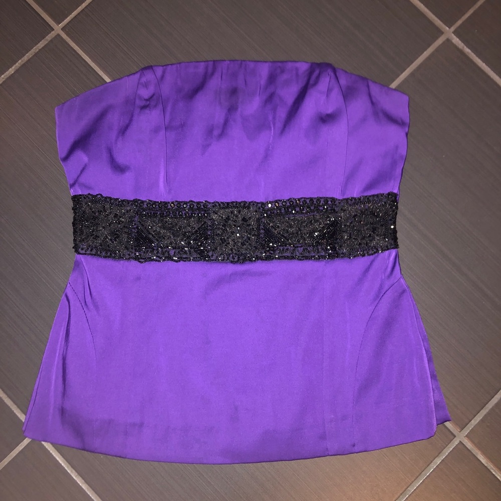 Strapless Purple & Black Beaded Top